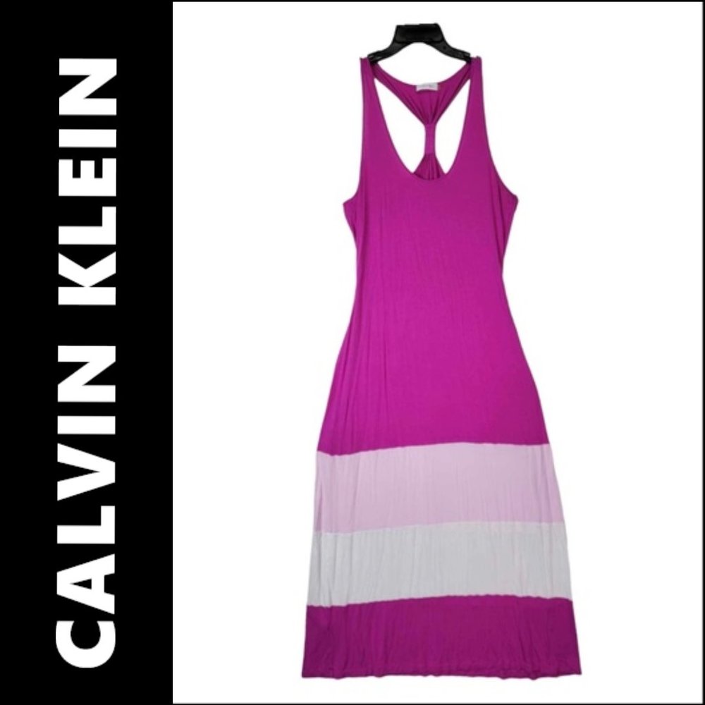 Calvin Klein Long Dress Pink Size 14 Women Sleeveless Racer Back Halter Maxi